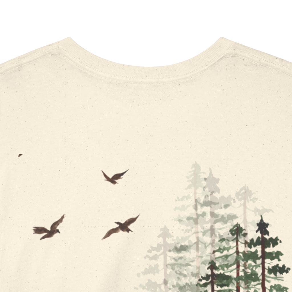 Nature Scene T-Shirt — Mountain Lake Forest Graphic Tee ("Free Fall Co.")