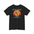 Sunset Skeleton Golf T-Shirt — "Stay Free" Graphic Tee