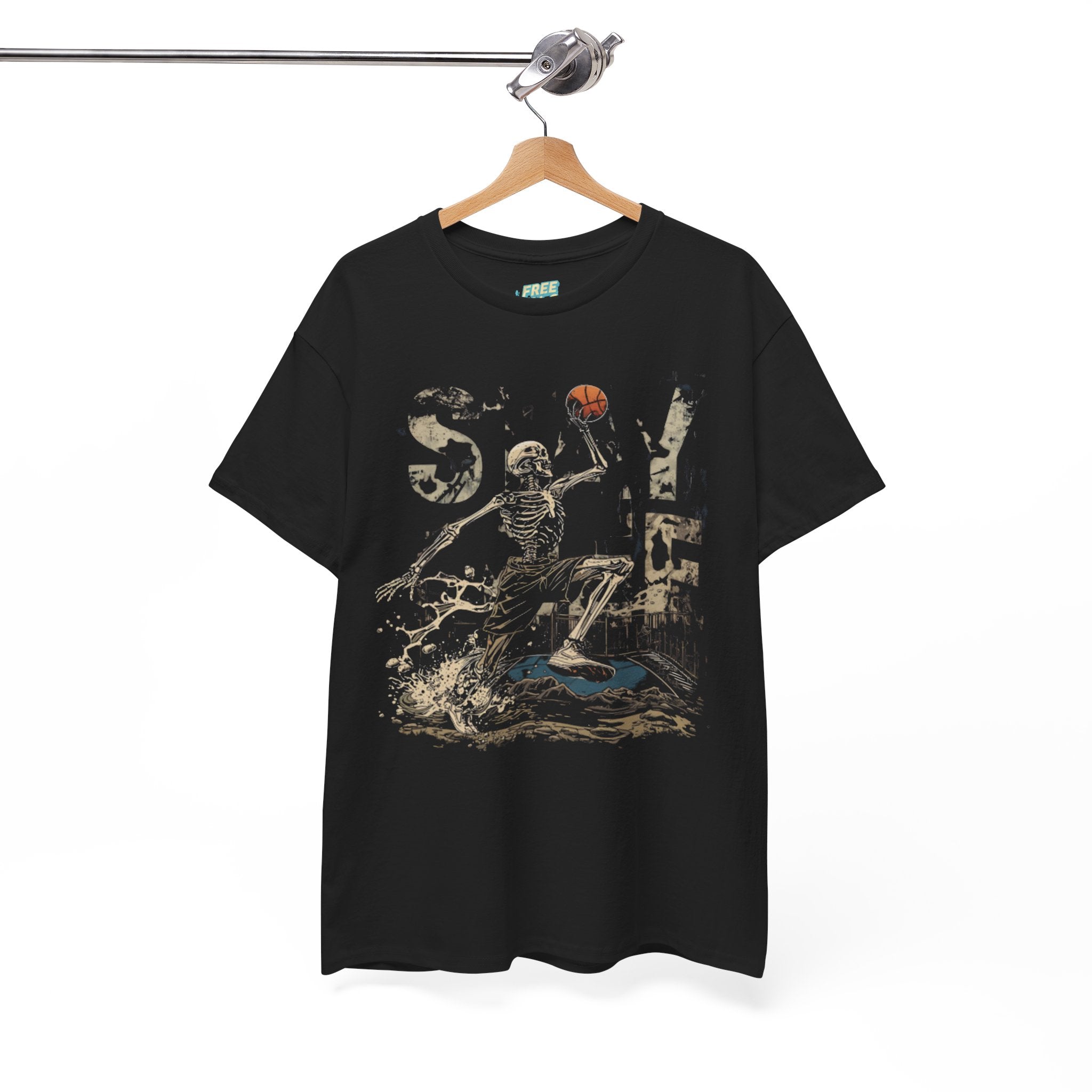 Skeleton 'Stay Free' Basketball T-Shirt