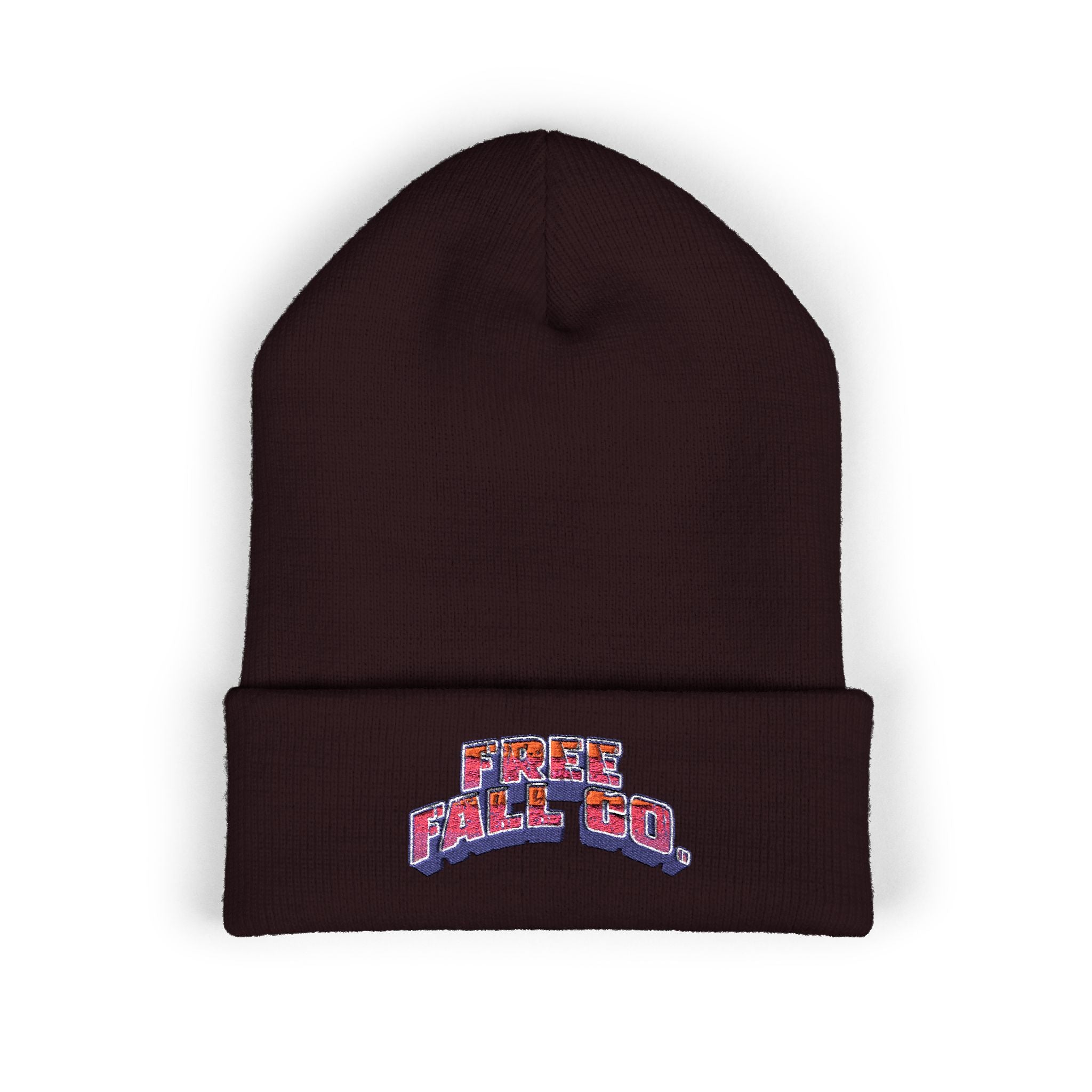 Embroidered 'Free Fall Co.' Cuffed Beanie — Cozy Knit Winter Hat