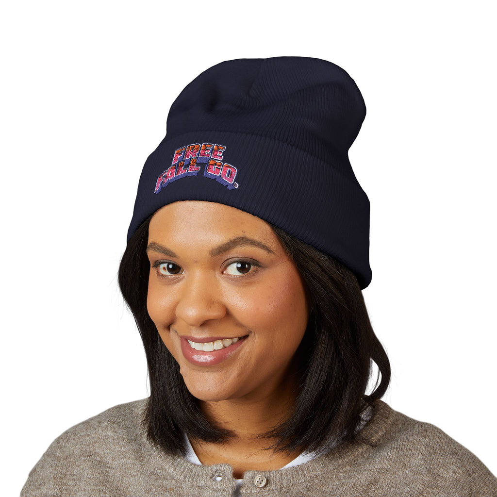 Embroidered 'Free Fall Co.' Cuffed Beanie — Cozy Knit Winter Hat