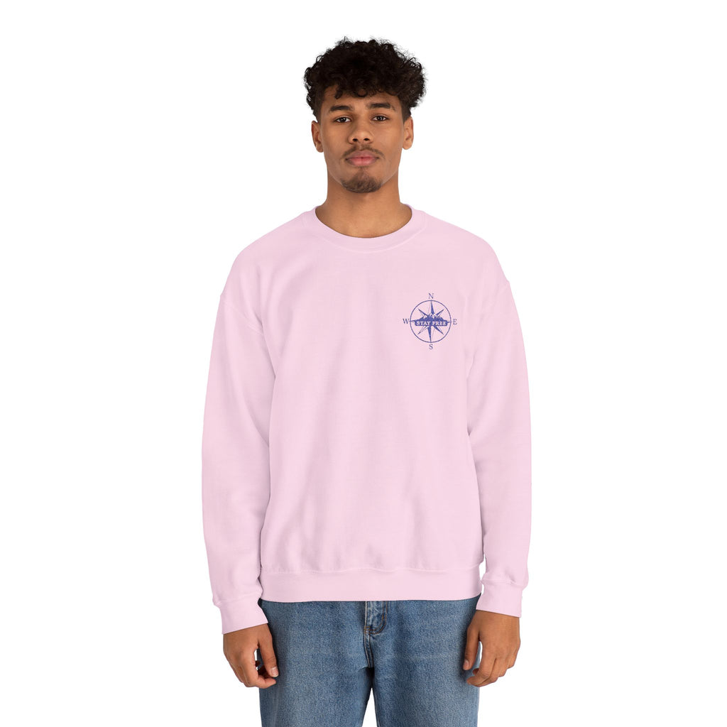 Embroidered Compass Rose Crewneck Sweatshirt — Minimal Nautical Graphic