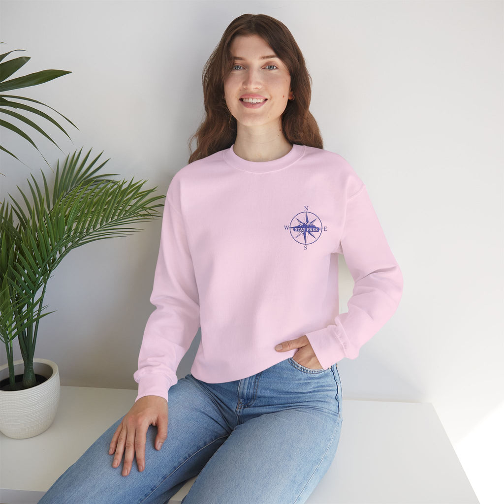 Embroidered Compass Rose Crewneck Sweatshirt — Minimal Nautical Graphic