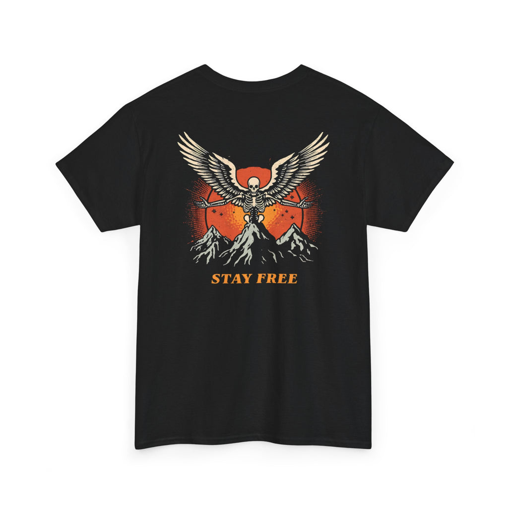 Stay Free Tee — Vintage Skeleton Wings Mountain Graphic T-Shirt