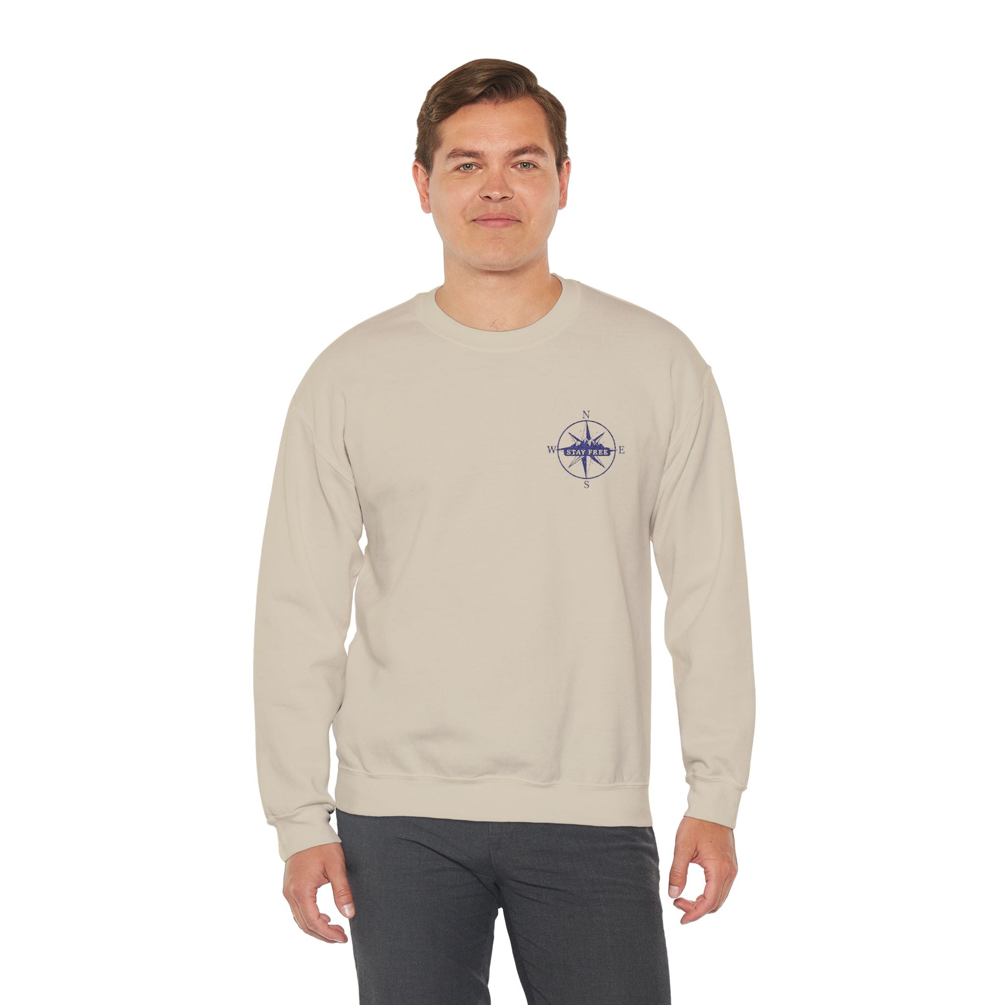 Embroidered Compass Rose Crewneck Sweatshirt — Minimal Nautical Graphic