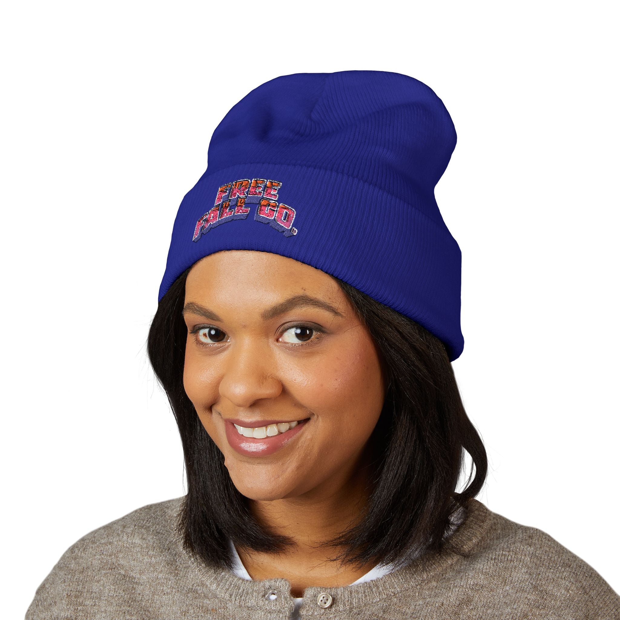 Embroidered 'Free Fall Co.' Cuffed Beanie — Cozy Knit Winter Hat