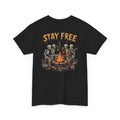 Stay Free Skeleton Campfire T-Shirt — "Stay Free" Graphic Tee