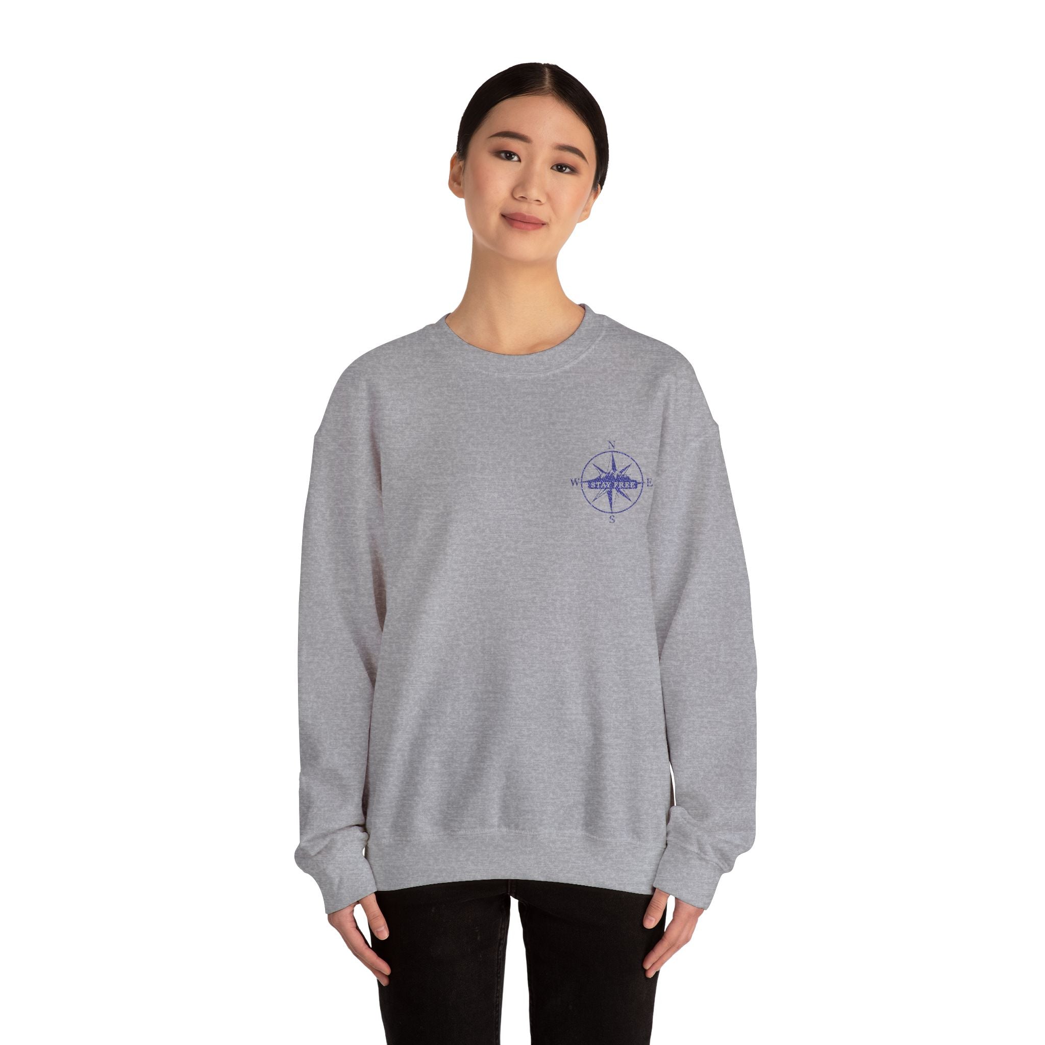 Embroidered Compass Rose Crewneck Sweatshirt — Minimal Nautical Graphic