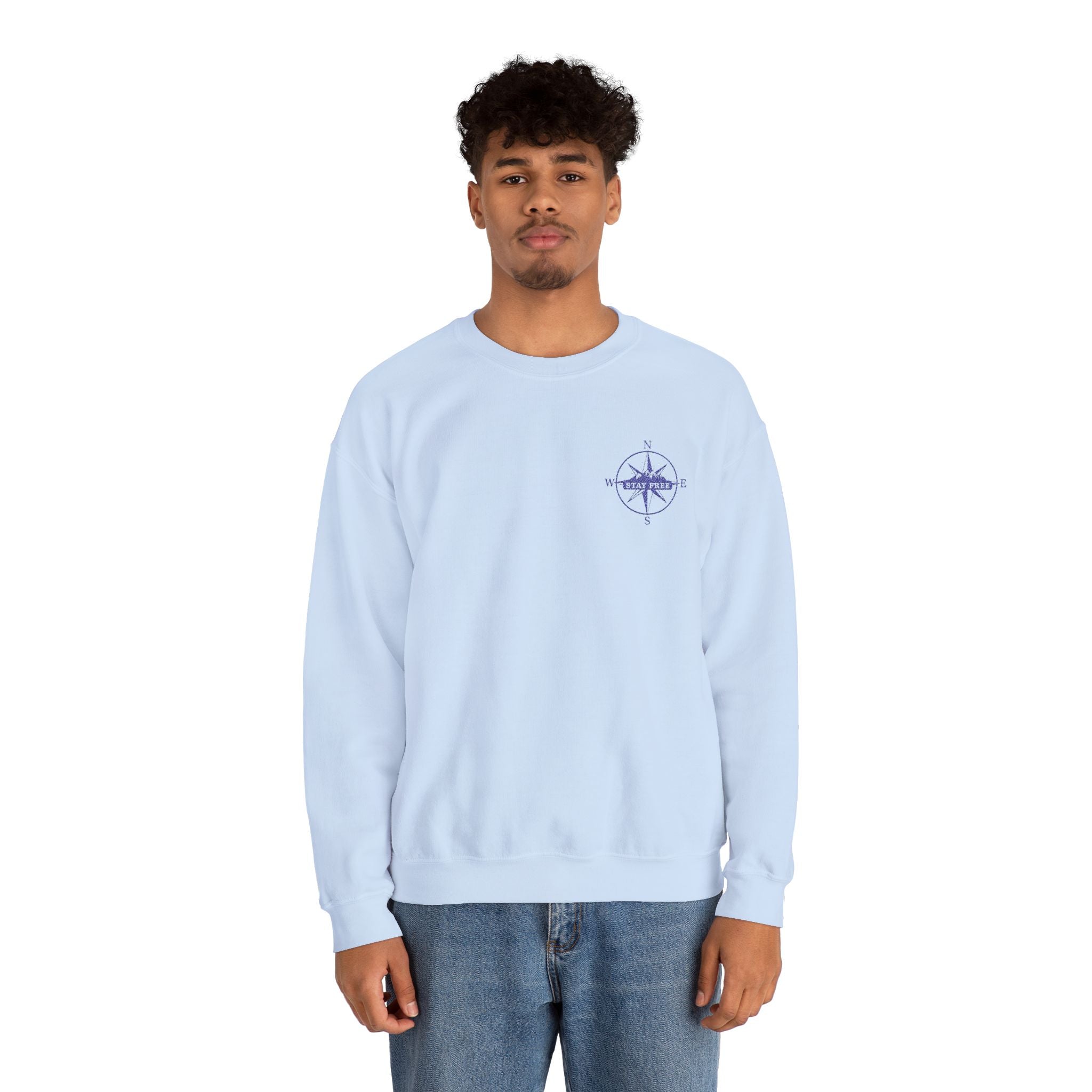 Embroidered Compass Rose Crewneck Sweatshirt — Minimal Nautical Graphic