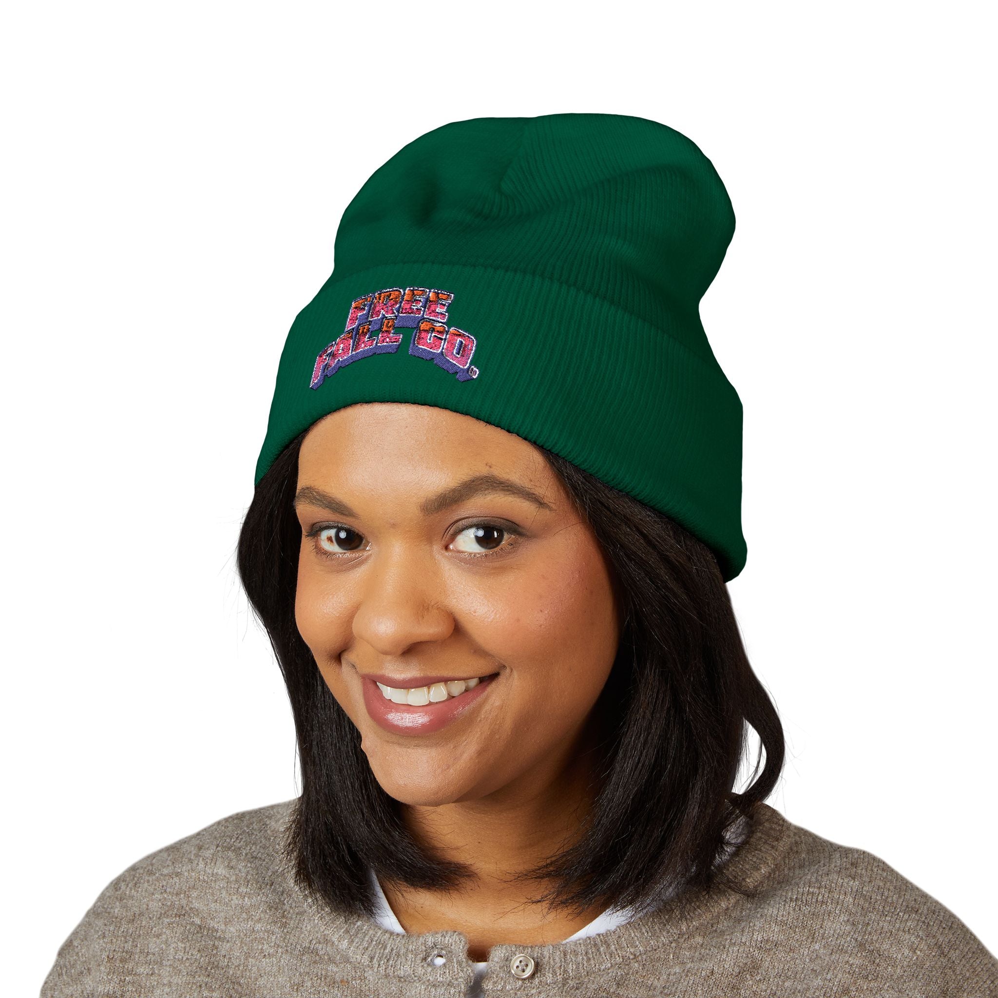 Embroidered 'Free Fall Co.' Cuffed Beanie — Cozy Knit Winter Hat