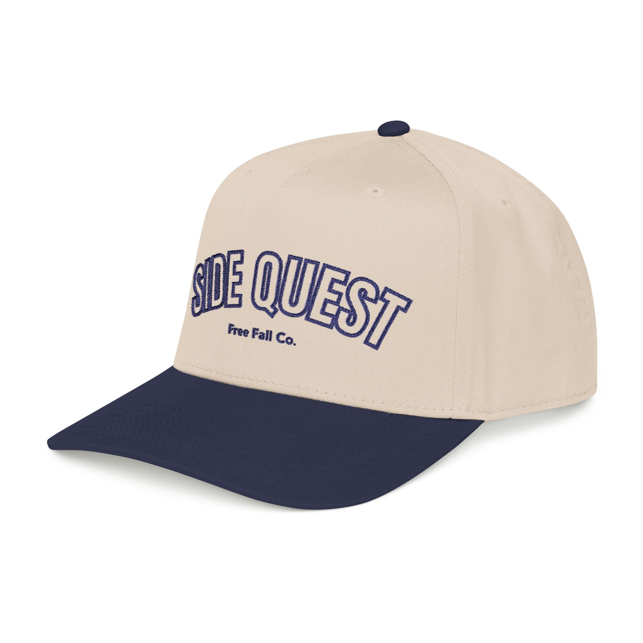 Side Quest Navy Blue Hat — Retro Embroidered Mid-Profile Snapback
