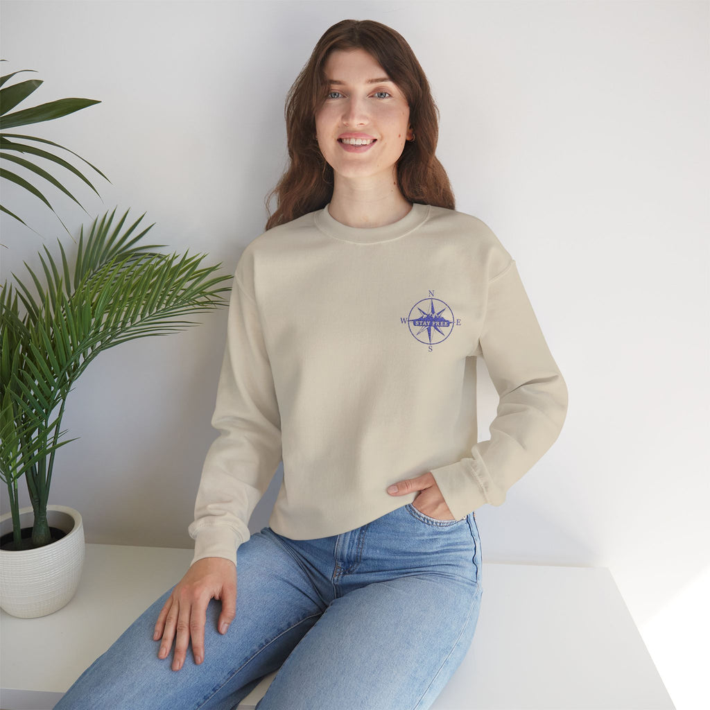 Embroidered Compass Rose Crewneck Sweatshirt — Minimal Nautical Graphic