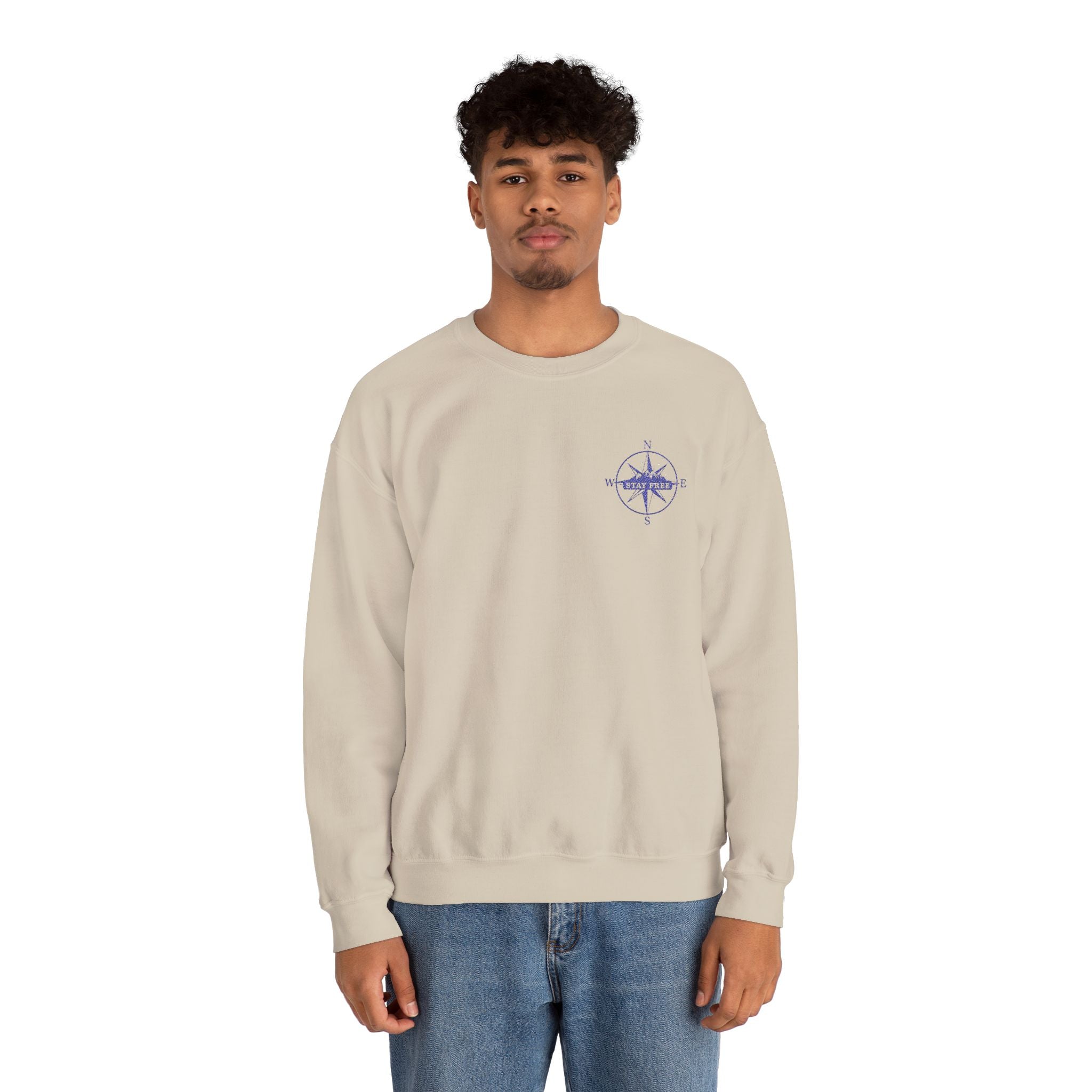 Embroidered Compass Rose Crewneck Sweatshirt — Minimal Nautical Graphic