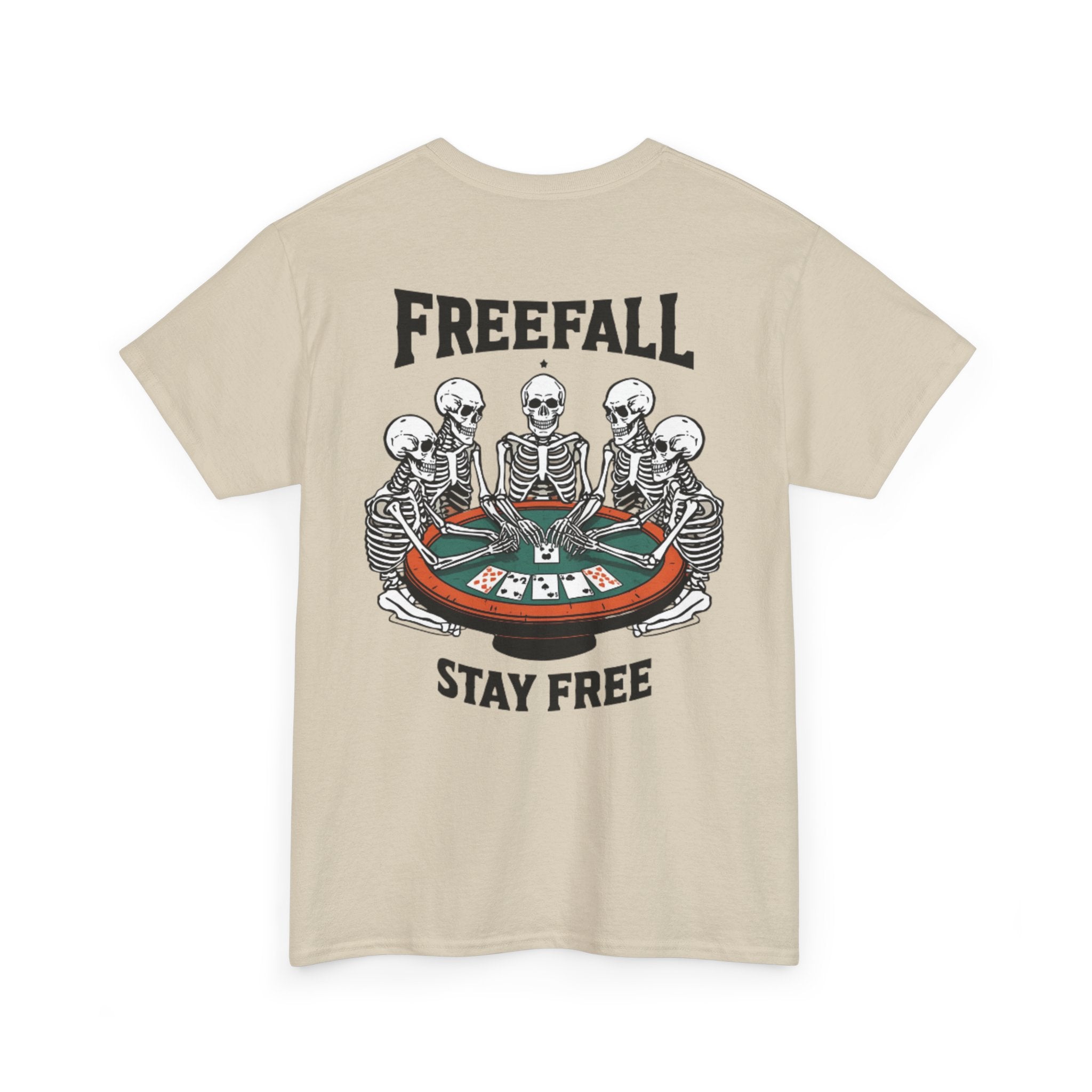 Freefall Poker Skeleton Tee — "Freefall Stay Free" Graphic T-Shirt