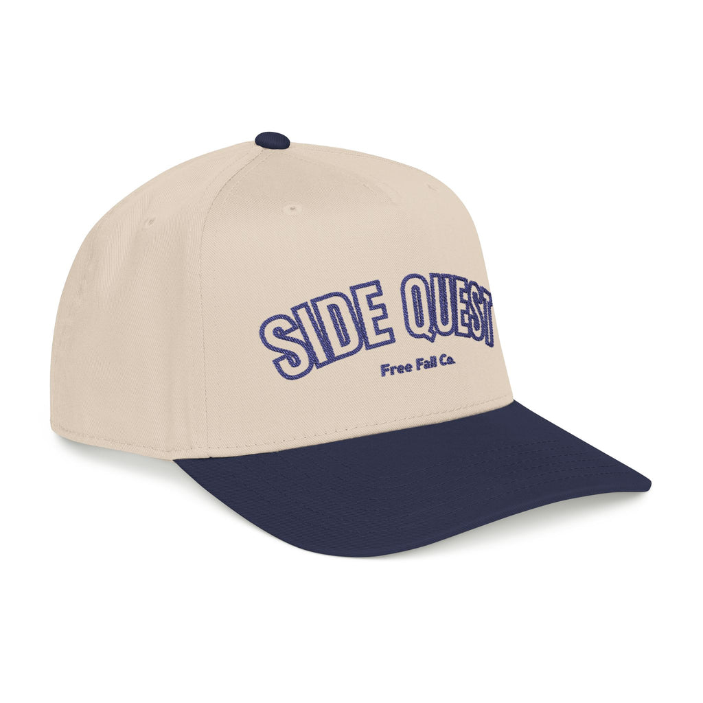 Side Quest Navy Blue Hat — Retro Embroidered Mid-Profile Snapback