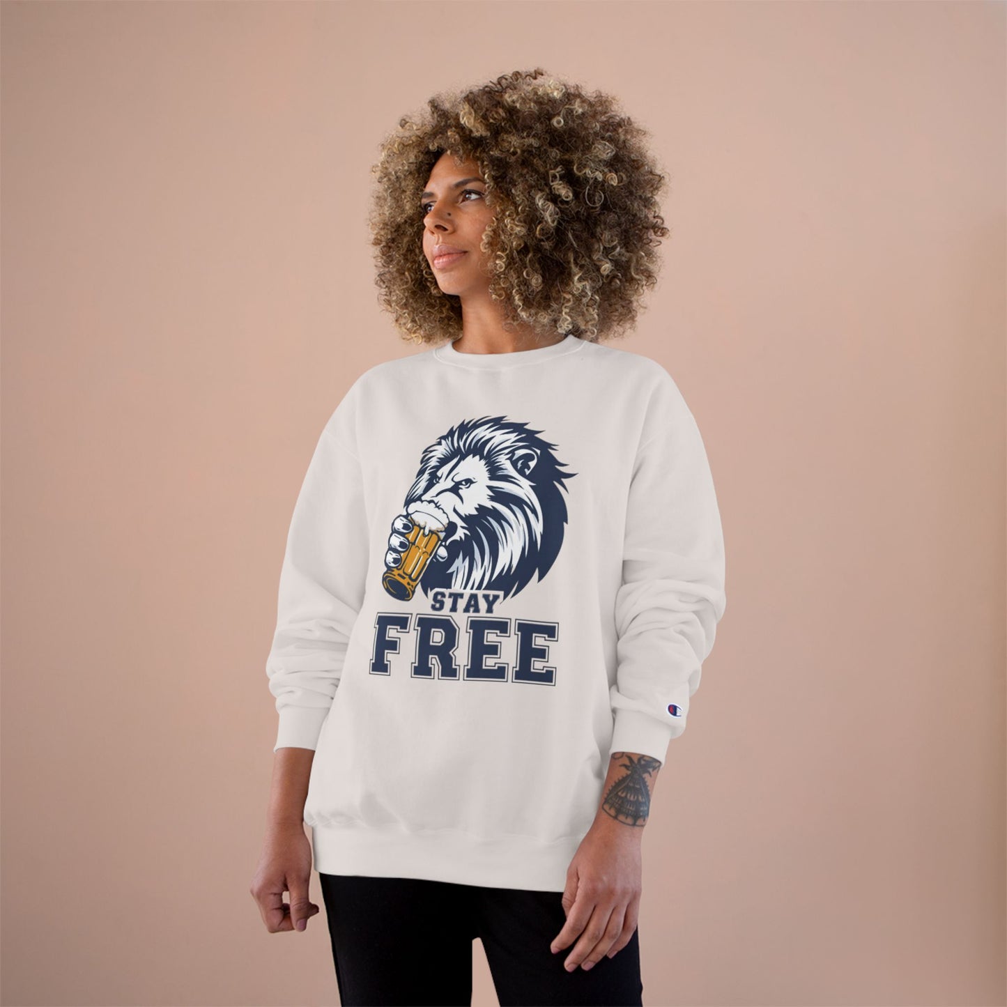 Stay Free Blue Lion Champion Crewneck