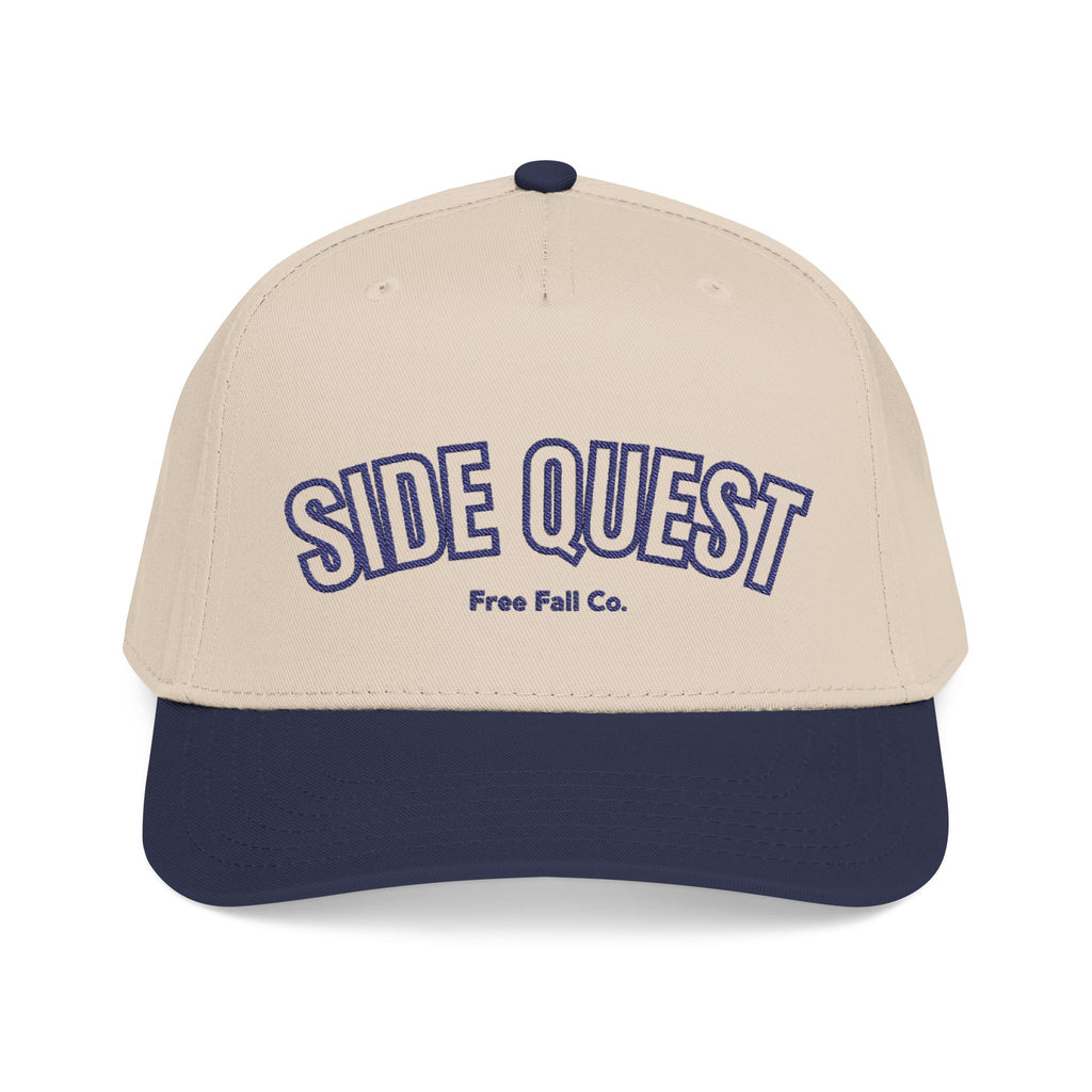 Side Quest Navy Blue Hat — Retro Embroidered Mid-Profile Snapback