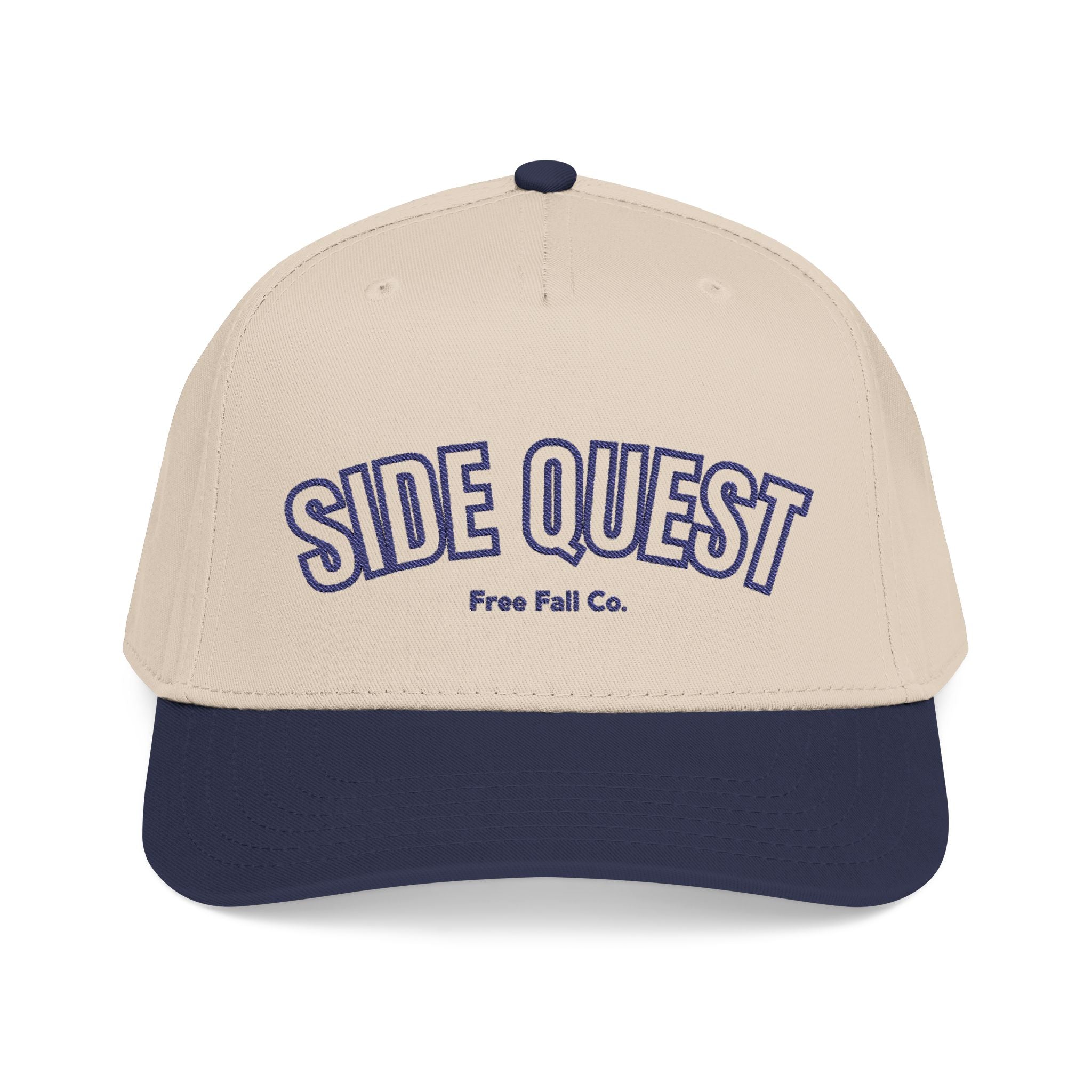 Side Quest Navy Blue Hat — Retro Embroidered Mid-Profile Snapback