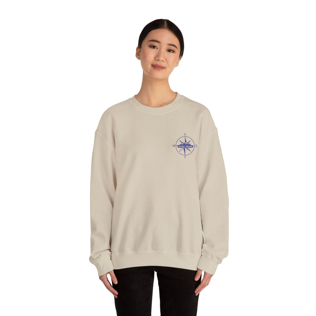 Embroidered Compass Rose Crewneck Sweatshirt — Minimal Nautical Graphic
