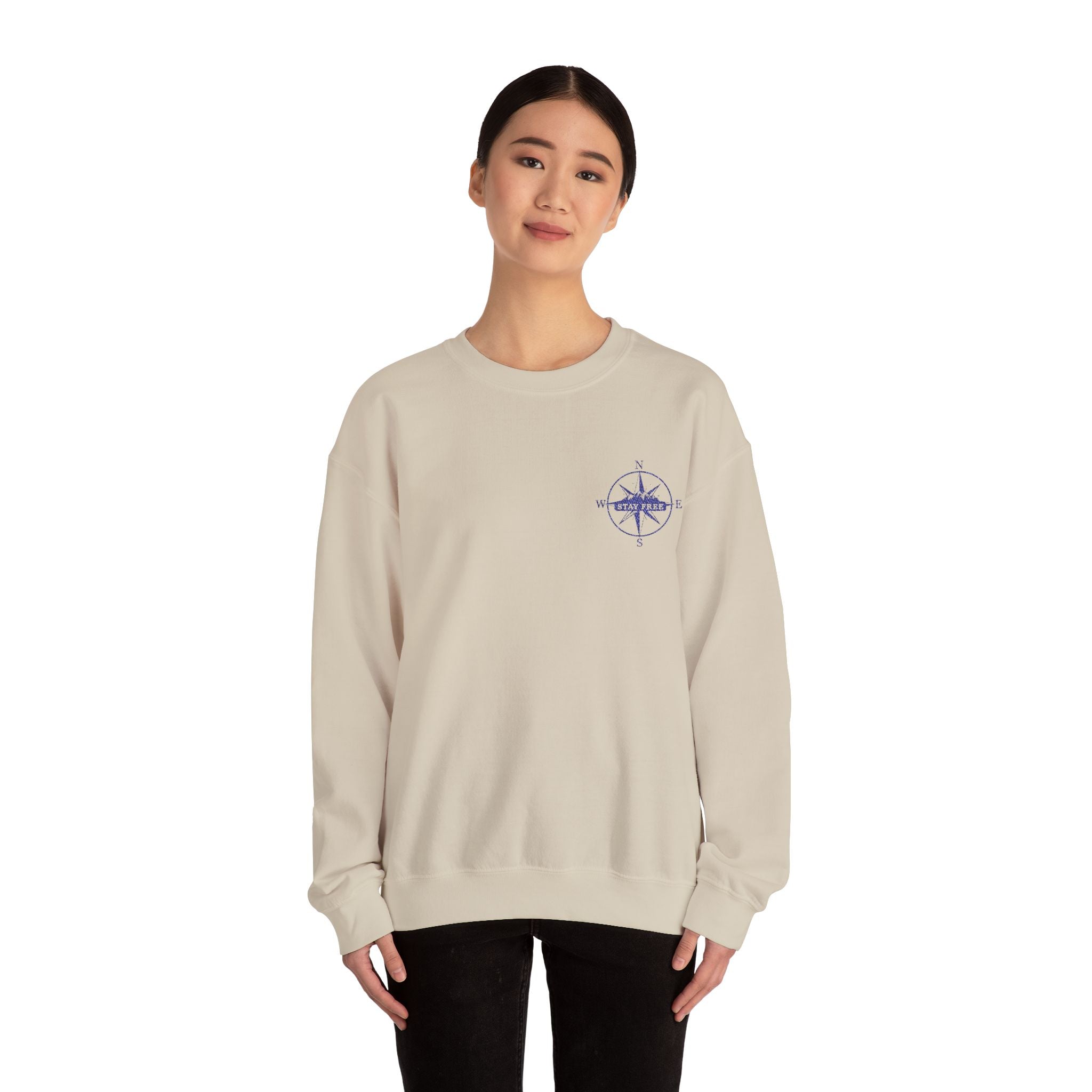 Embroidered Compass Rose Crewneck Sweatshirt — Minimal Nautical Graphic