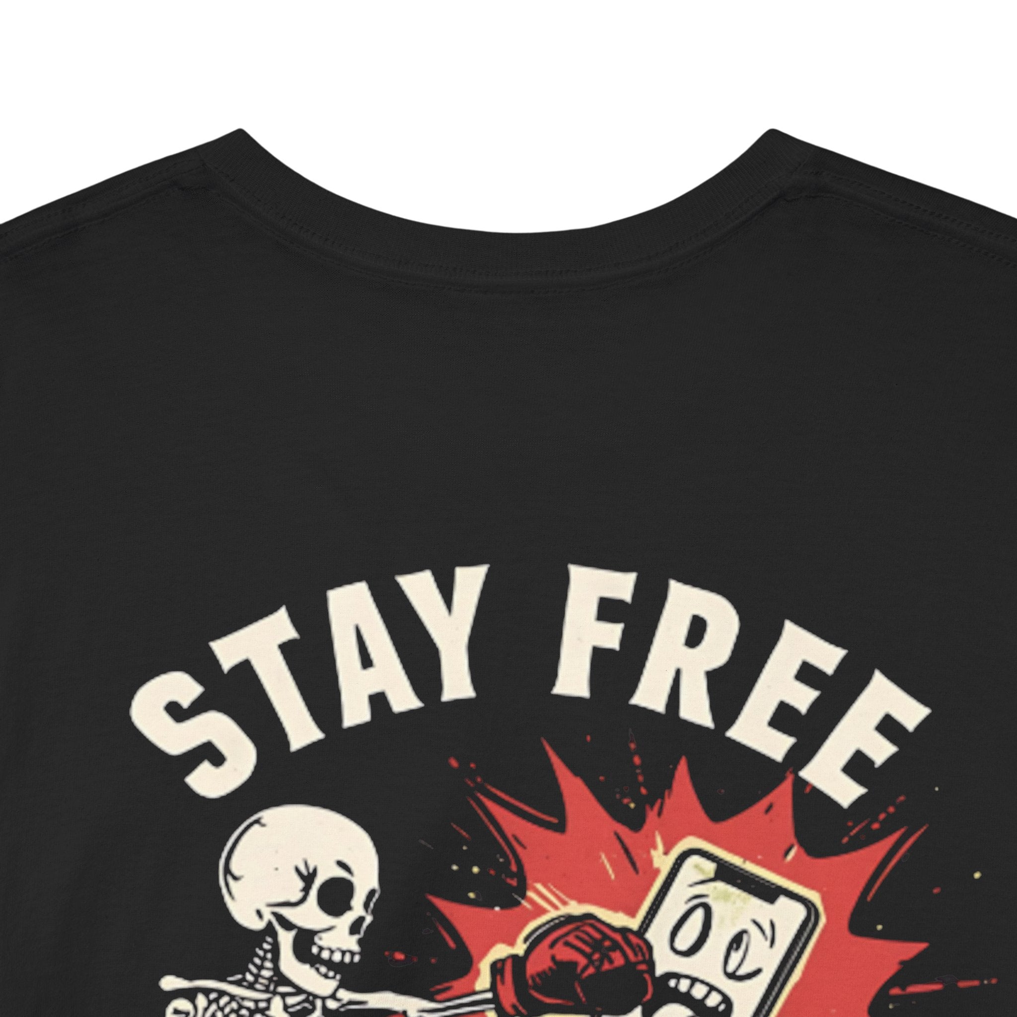 Skeleton Boxing Phone Tee — "Boxing My Phone to Stay Free" Graphic T-Shirt