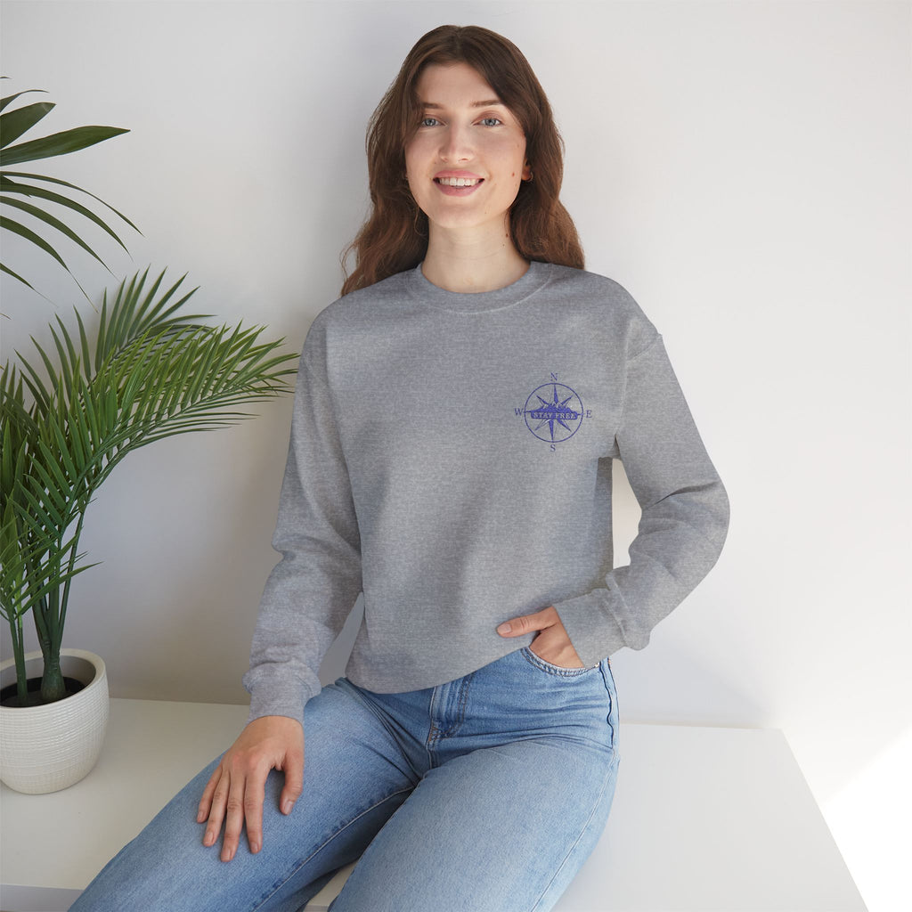 Embroidered Compass Rose Crewneck Sweatshirt — Minimal Nautical Graphic