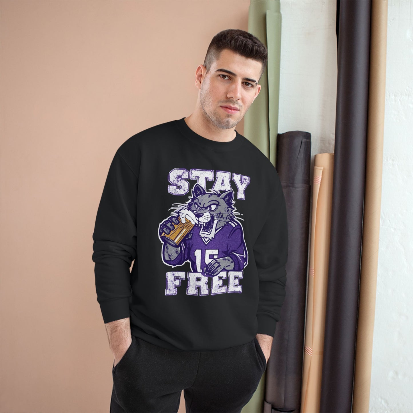 Stay Free Purple Wildcat Champion Crewneck
