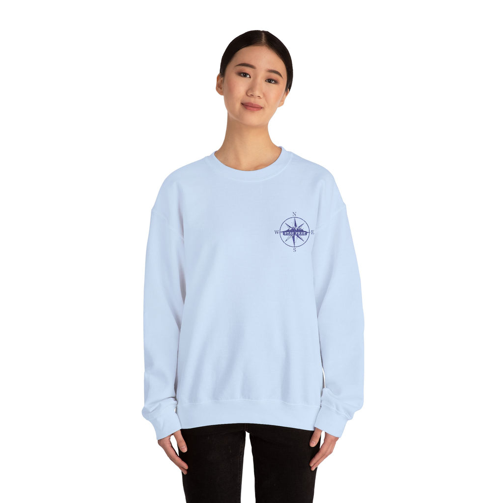 Embroidered Compass Rose Crewneck Sweatshirt — Minimal Nautical Graphic
