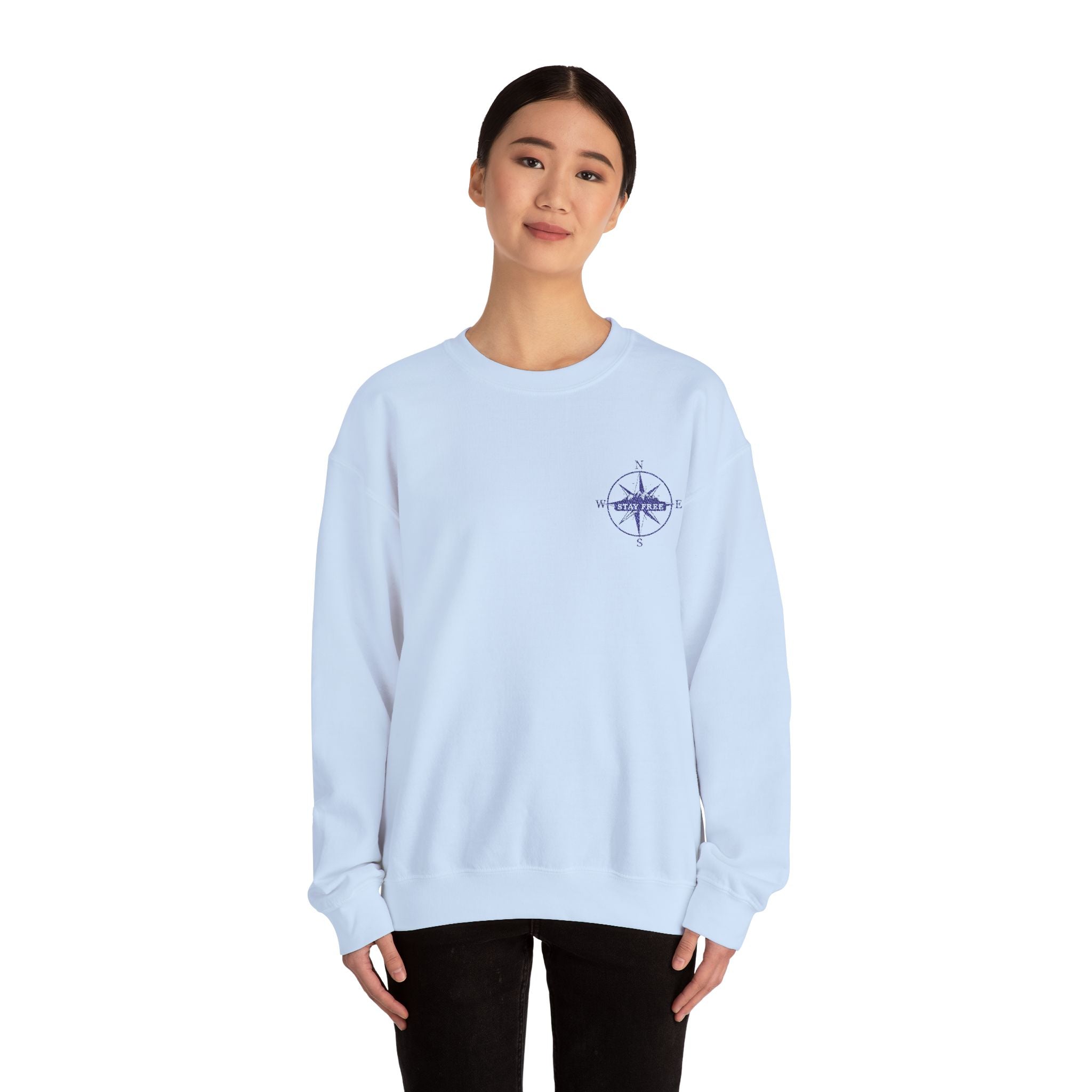 Embroidered Compass Rose Crewneck Sweatshirt — Minimal Nautical Graphic