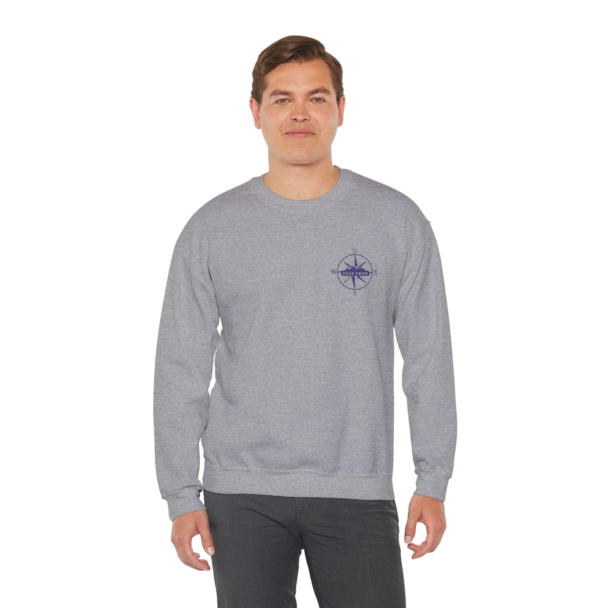 Embroidered Compass Rose Crewneck Sweatshirt — Minimal Nautical Graphic