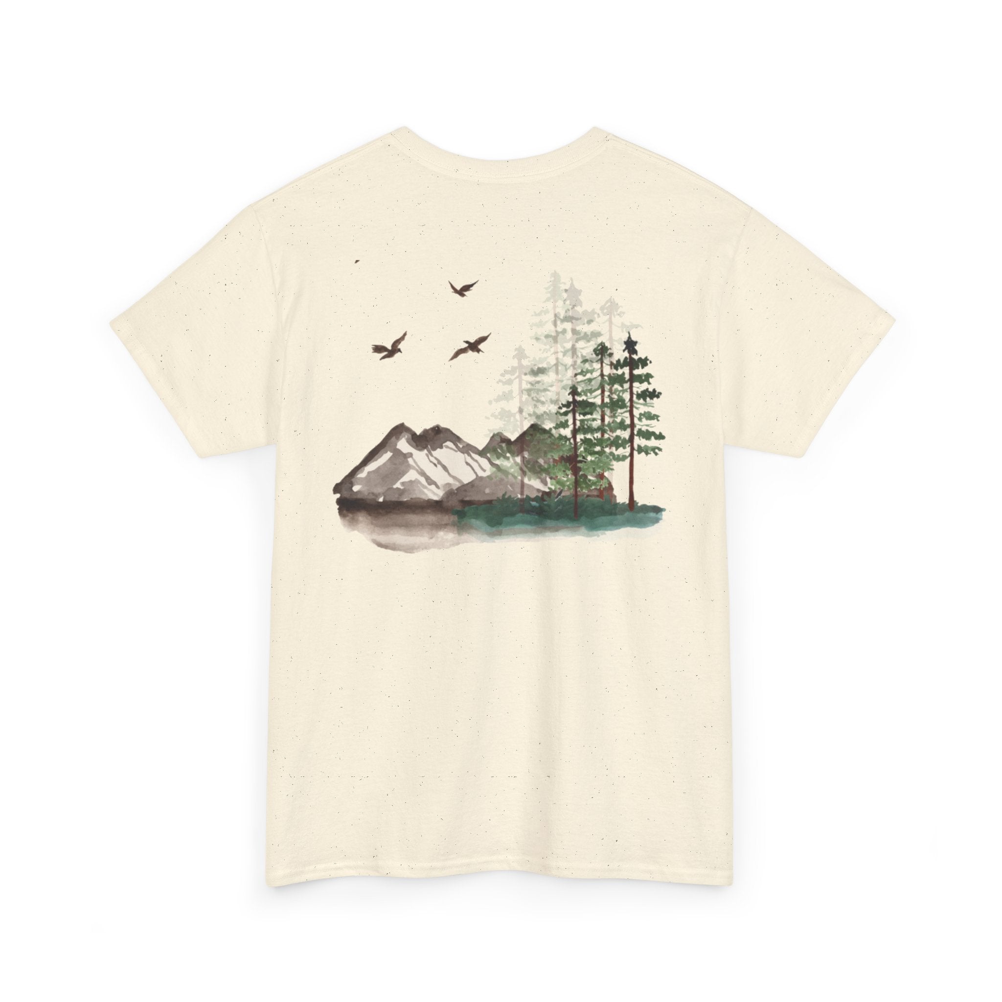 Nature Scene T-Shirt — Mountain Lake Forest Graphic Tee ("Free Fall Co.")