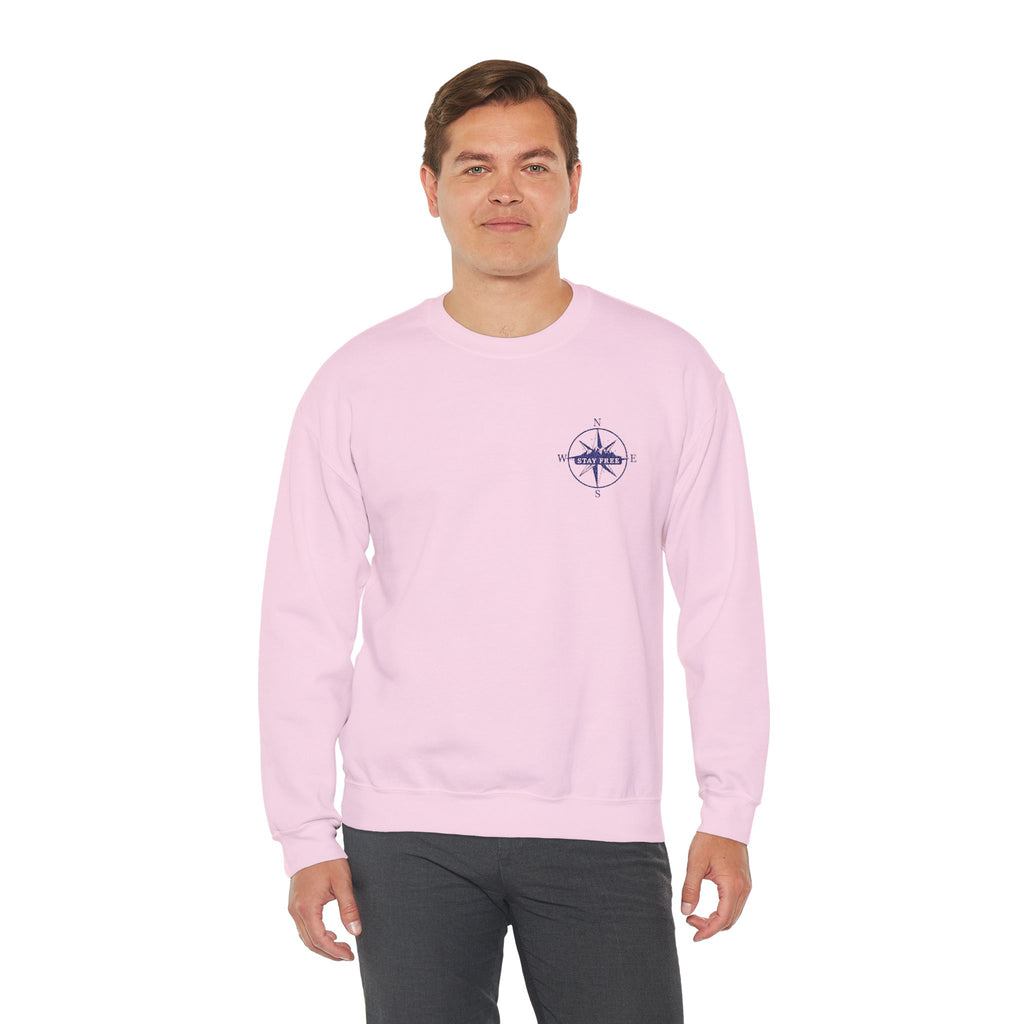 Embroidered Compass Rose Crewneck Sweatshirt — Minimal Nautical Graphic