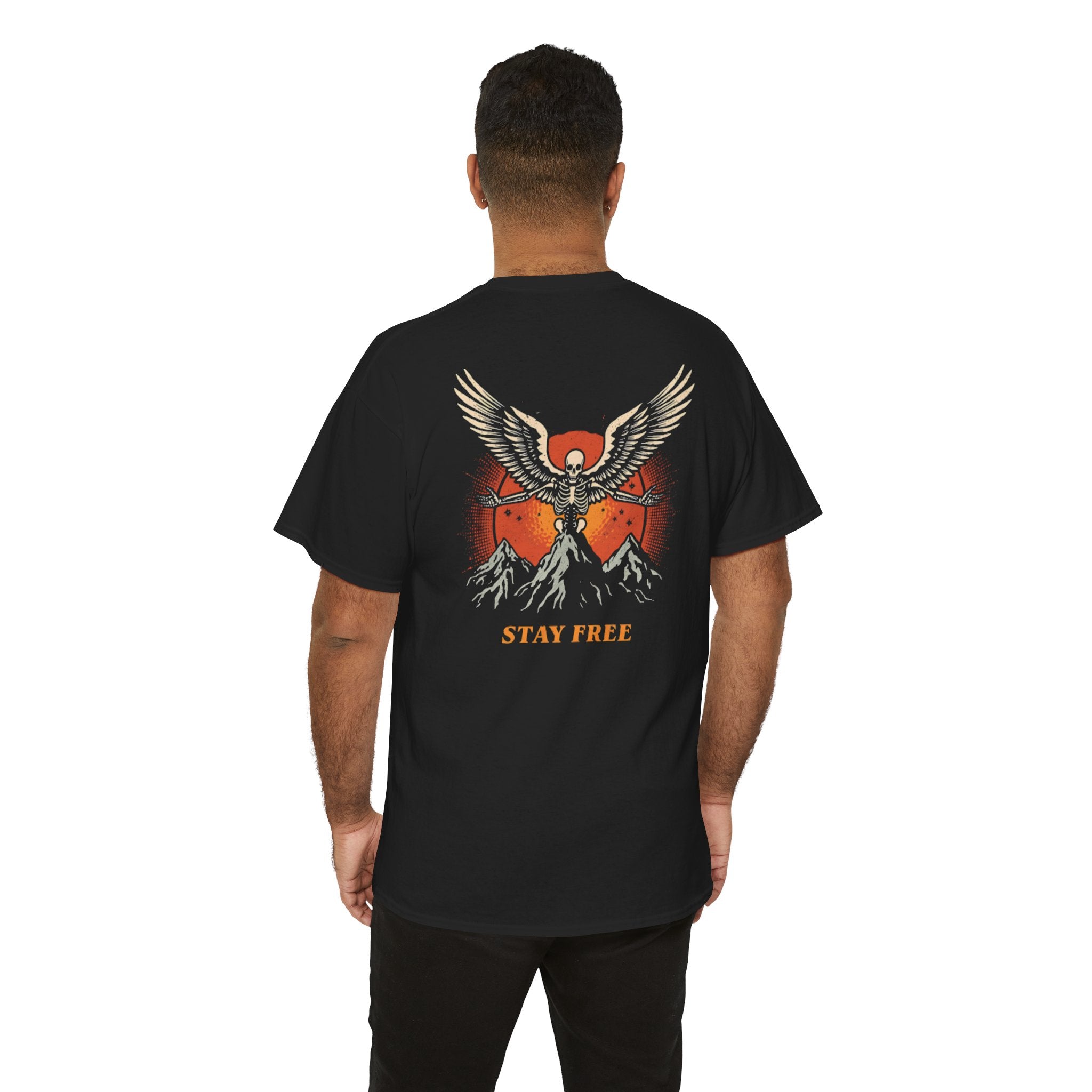 Stay Free Tee — Vintage Skeleton Wings Mountain Graphic T-Shirt