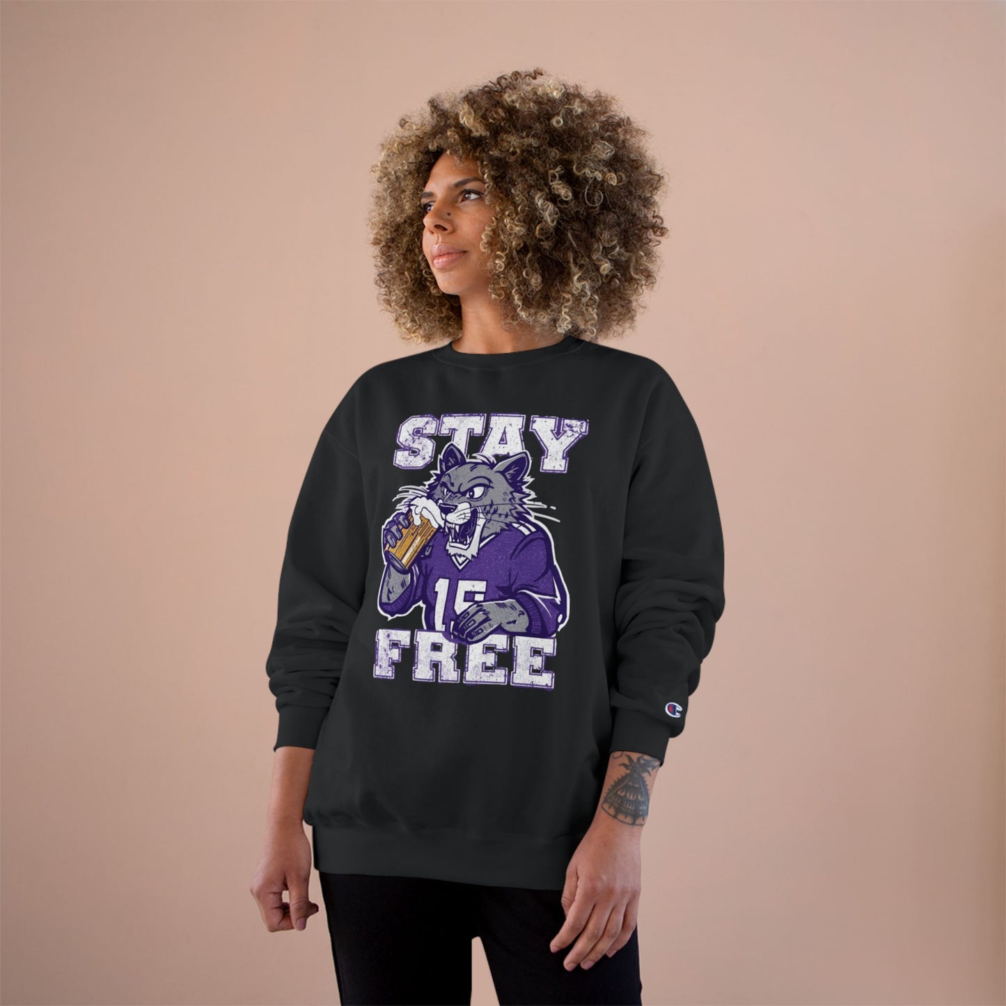 Stay Free Purple Wildcat Champion Crewneck