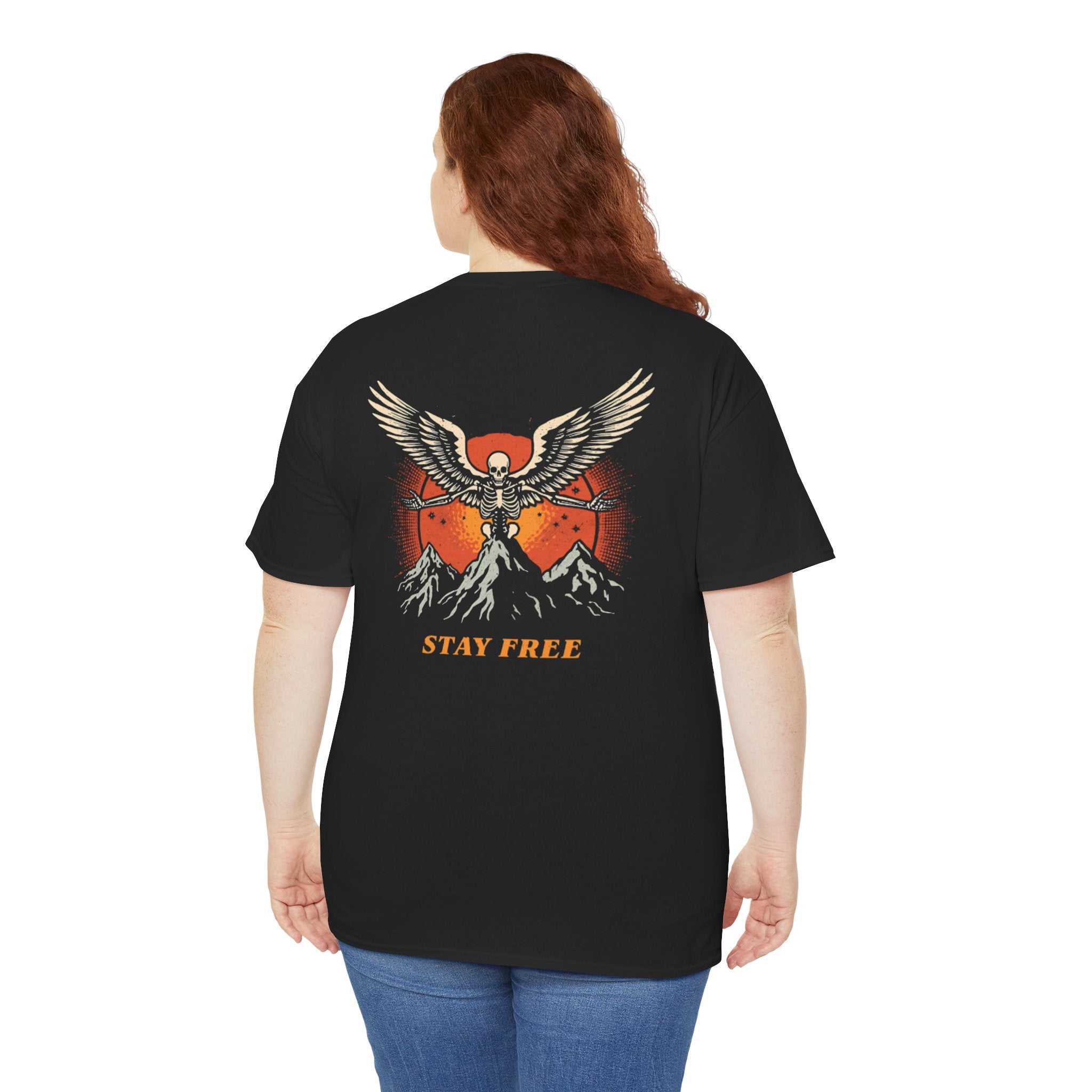 Stay Free Tee — Vintage Skeleton Wings Mountain Graphic T-Shirt