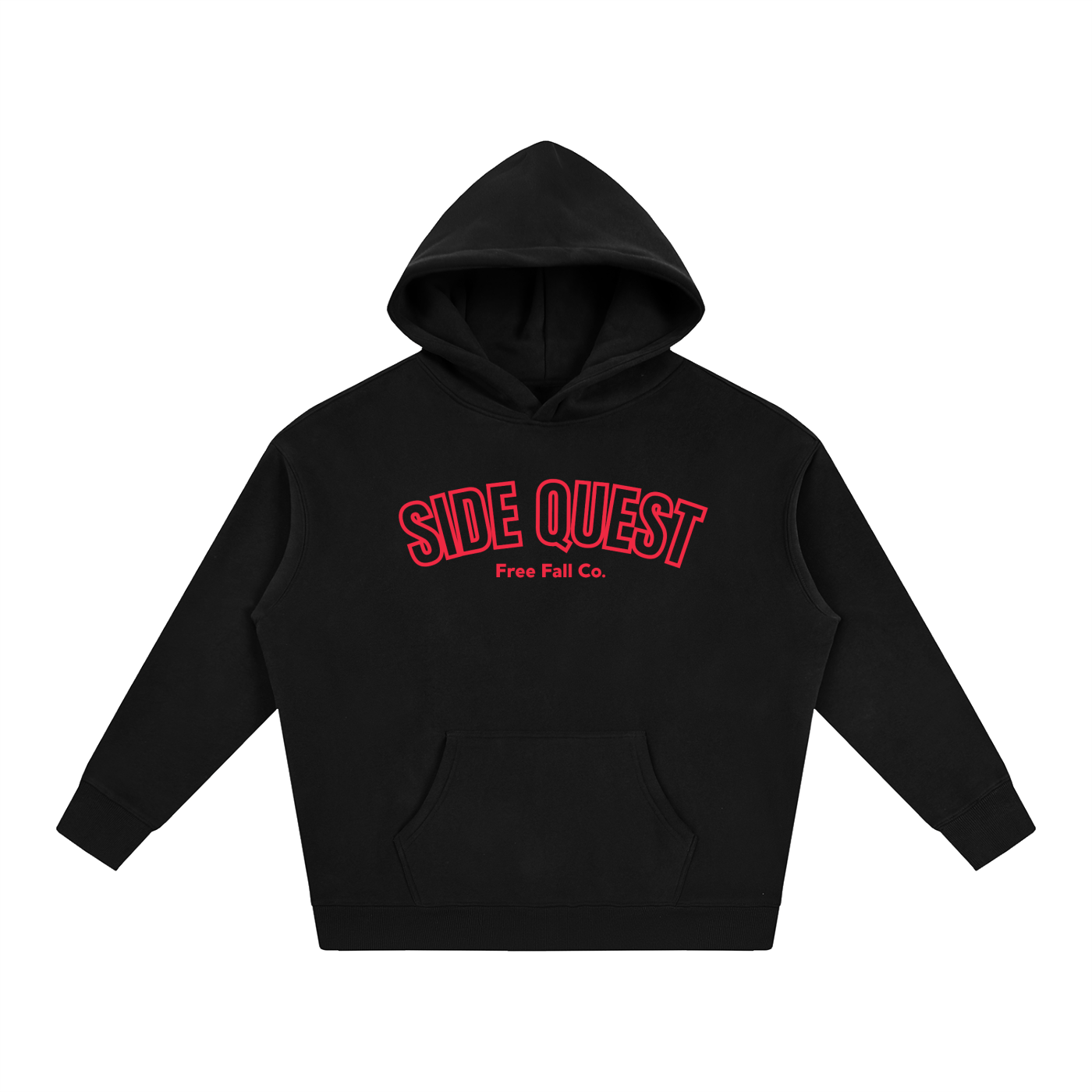 Oversize Red & Black Side Quest Fleeced Hoodie