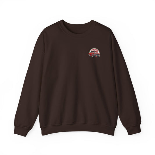 Brown sweatshirt with a small logo on the chest against a white background
